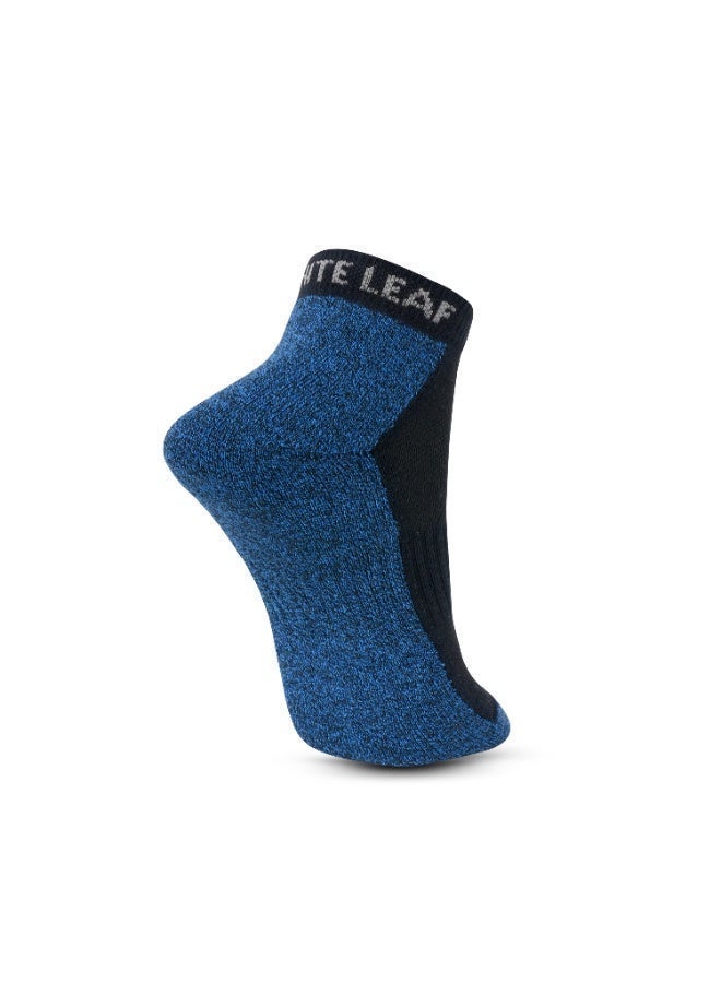 White Leaf 3 Pack Terry Low Cut Socks - Blue, Black and White - Image 5